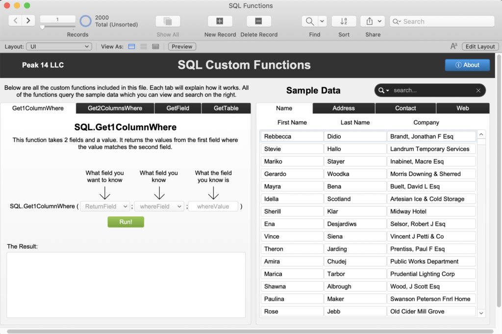 SQL Custom Functions - Peak 14 Solutions